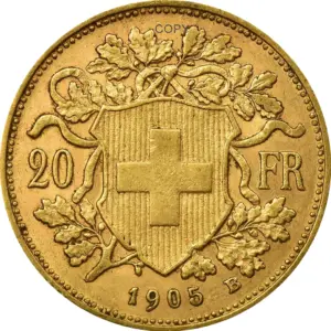 Vintage Switzerland 20 Francs Brass Coin Replica 5 H34a89742f720479bae5037bac034f3c8r