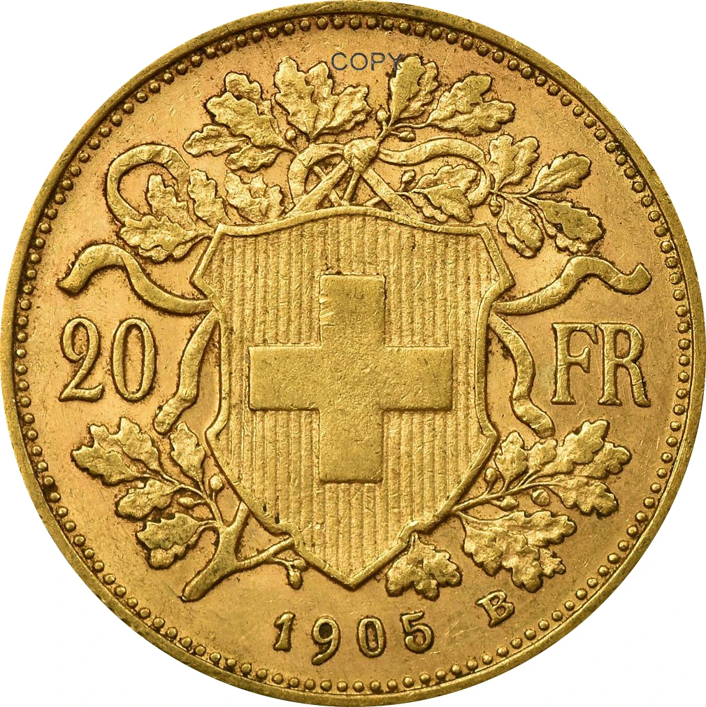 Vintage Switzerland 20 Francs Brass Coin Replica 2 Vintage Switzerland 20 Francs Brass Coin Replica - Image 2