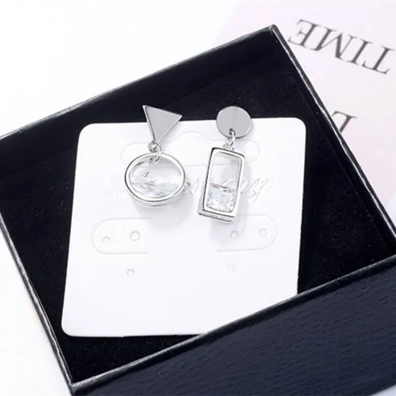 Black Silver Geometric Earrings with Zircon for Women 5 Black Silver Geometric Earrings with Zircon for Women - Image 5