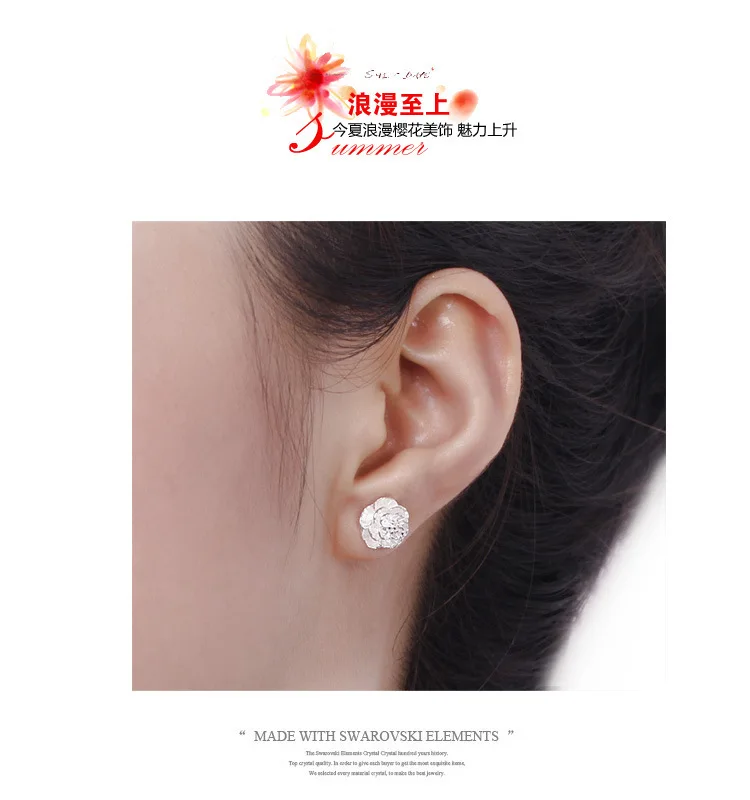 Silver Crystal Flower Earrings for Women 3 Silver Crystal Flower Earrings for Women - Image 3