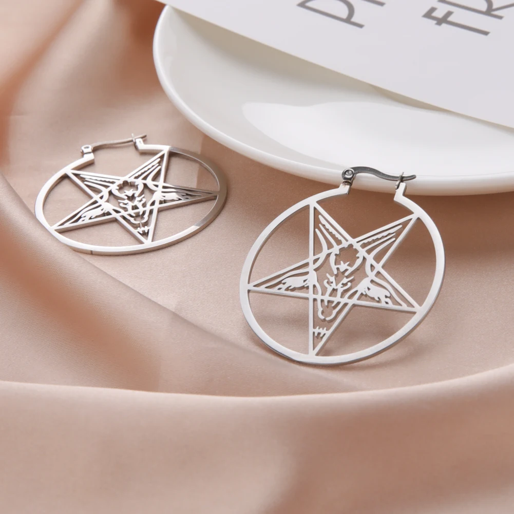 Stainless Steel Pentagram Hoop Earrings 4 Stainless Steel Pentagram Hoop Earrings - Image 4