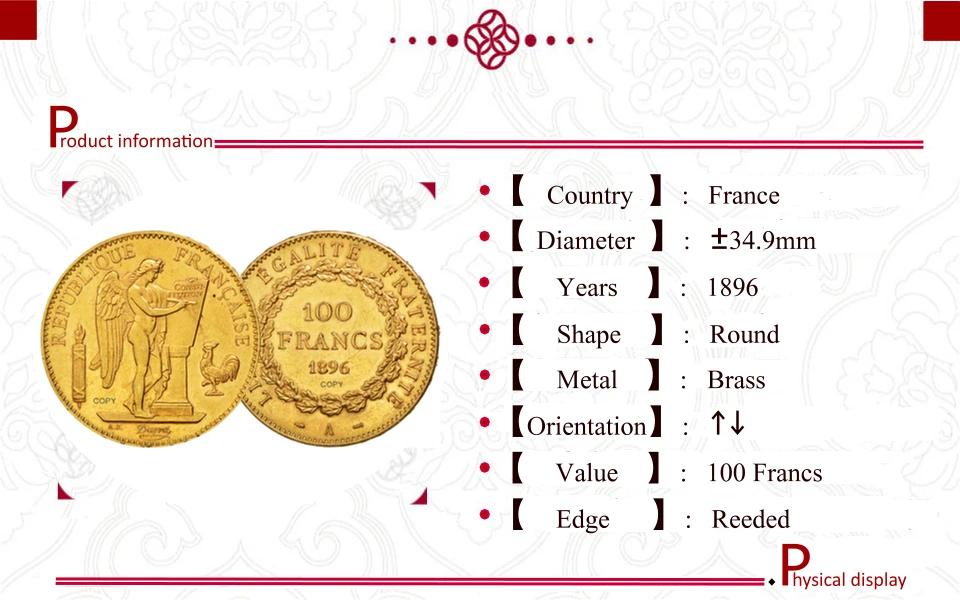 French Third Republic Replica Coin 1896 30mm 1oz 3 French Third Republic Replica Coin 1896 30mm 1oz - Image 3