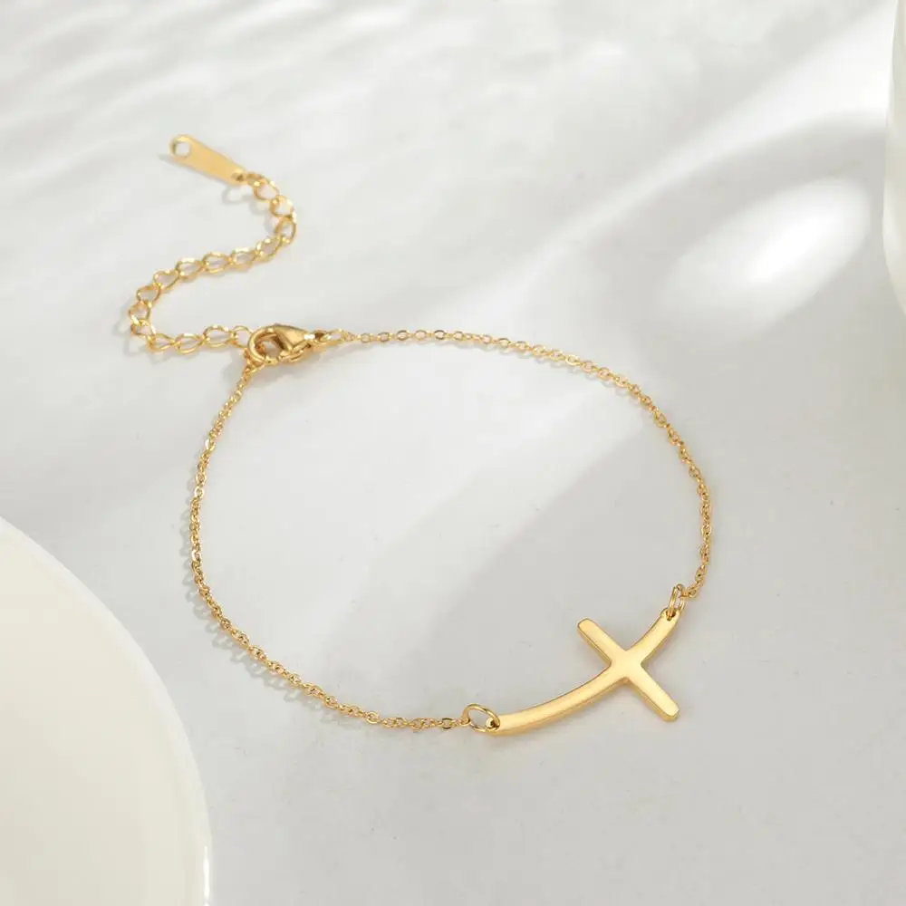 Elegant Stainless Steel Cross Charm Bracelet for Women 2 Elegant Stainless Steel Cross Charm Bracelet for Women - Image 2