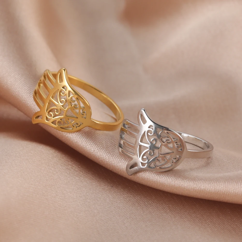 Gold-Color Hamsa Fatima's Hand Ring 2 Gold-Color Hamsa Fatima's Hand Ring - Image 2