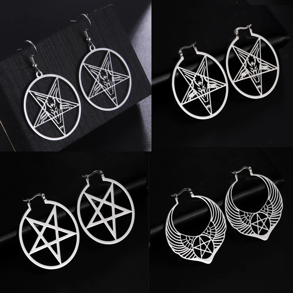 Stainless Steel Pentagram Hoop Earrings 2 Stainless Steel Pentagram Hoop Earrings - Image 2