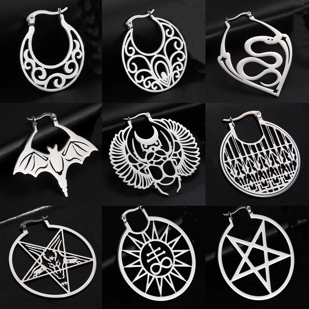 Stainless Steel Pentagram Hoop Earrings 3 Stainless Steel Pentagram Hoop Earrings - Image 3