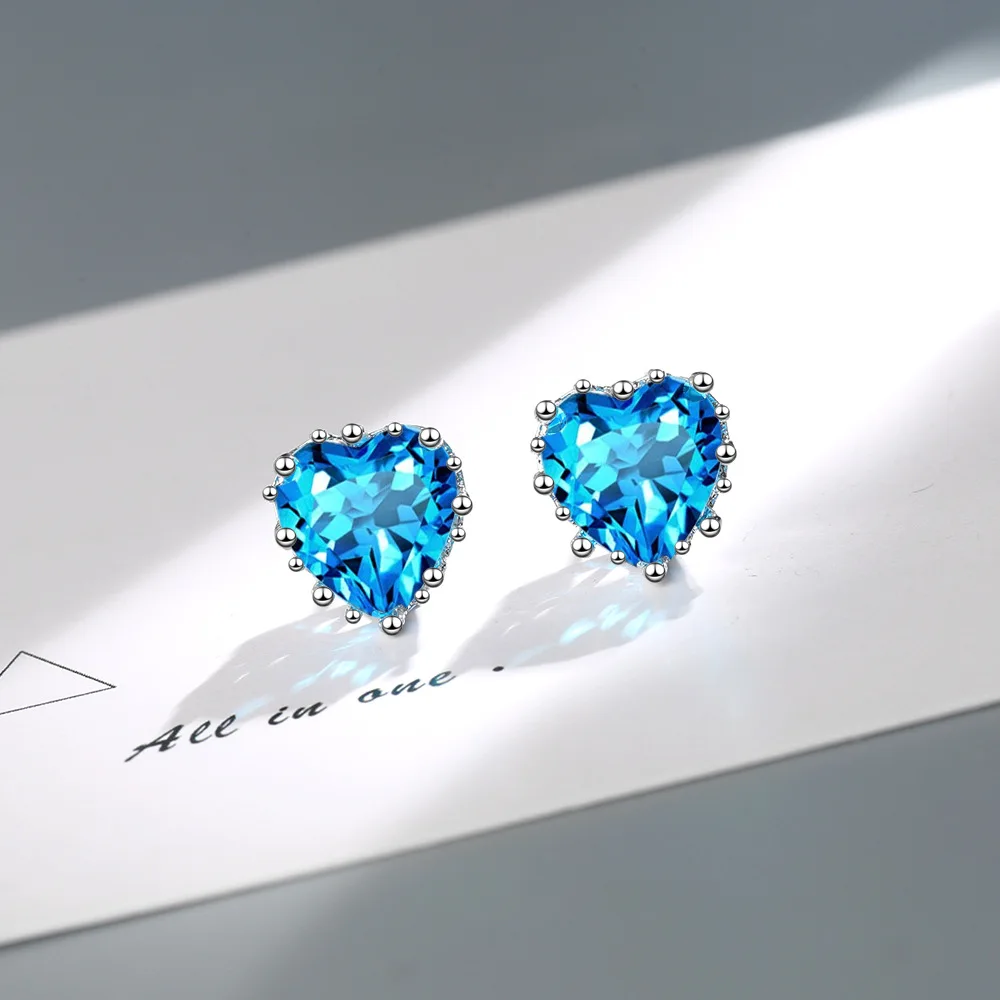 Heart-Shaped Sterling Silver Earrings with Blue Cubic Zirconia 3 Heart-Shaped Sterling Silver Earrings with Blue Cubic Zirconia - Image 3