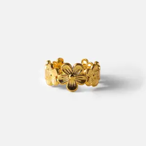 Gold Stainless Steel Floral Ring for Women