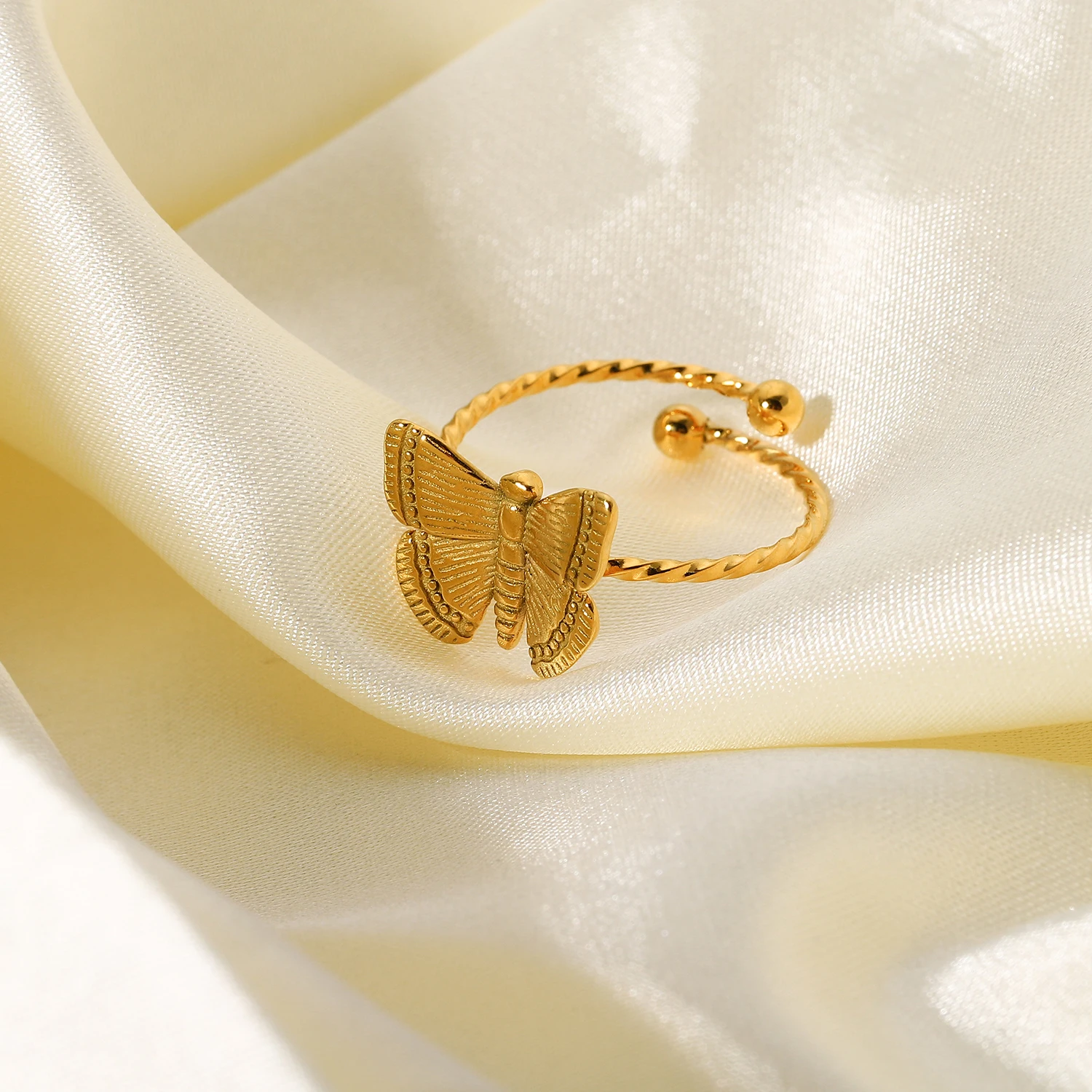 Stainless Steel Butterfly Ring with Gold Finish 3 Stainless Steel Butterfly Ring with Gold Finish - Image 3