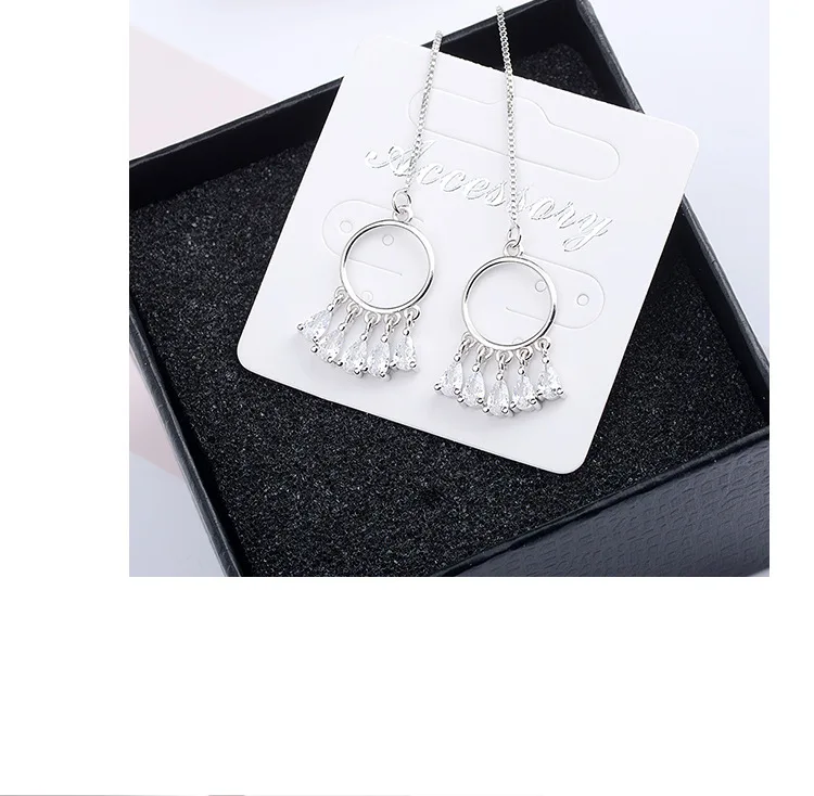 Elegant Geometric Sterling Silver Earrings with Zircons 2 Elegant Geometric Sterling Silver Earrings with Zircons - Image 2