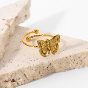 Stainless Steel Butterfly Ring with Gold Finish 8 H8e4a0d910d23461ea358c1c0053d4beeZ
