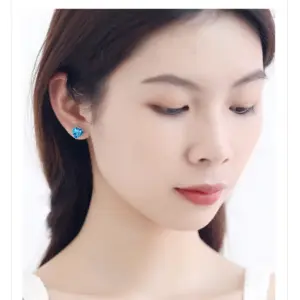 Heart-Shaped Sterling Silver Earrings with Blue Cubic Zirconia 11 H8e63f9d5d9d445dda10c1d2f97efc1d8L