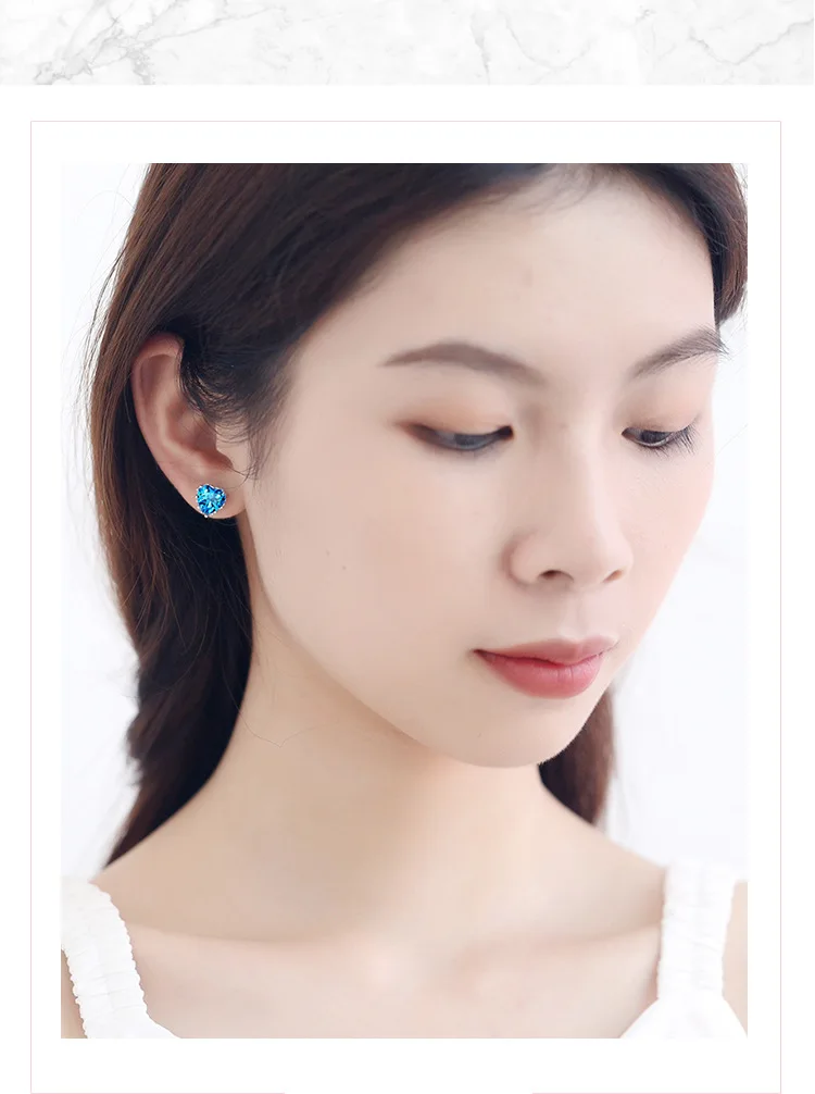 Heart-Shaped Sterling Silver Earrings with Blue Cubic Zirconia 6 Heart-Shaped Sterling Silver Earrings with Blue Cubic Zirconia - Image 6