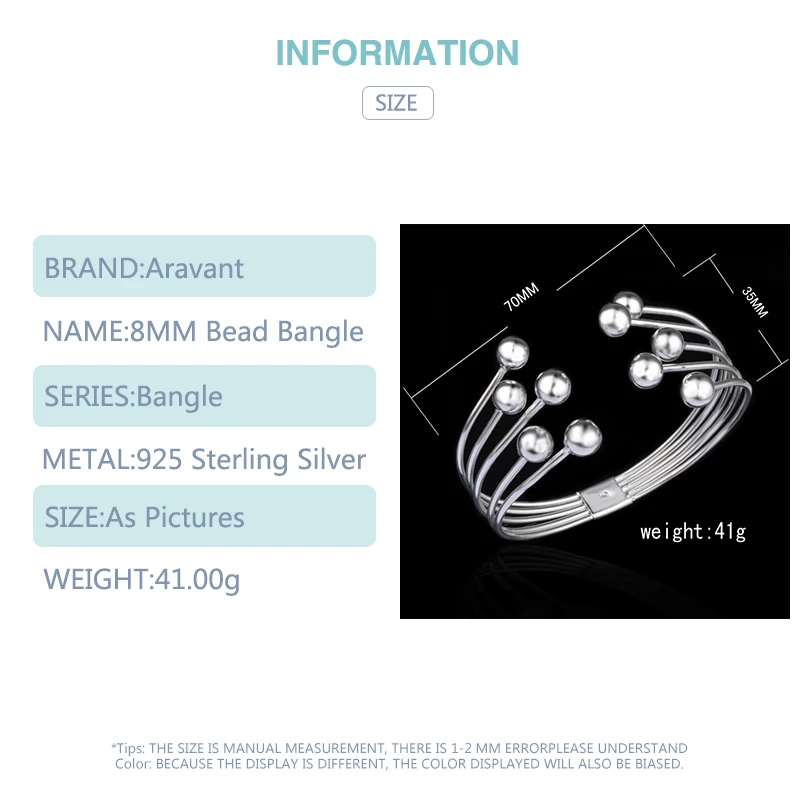 925 Silver Multi-Line Bead Open Cuff Bracelet 6 925 Silver Multi-Line Bead Open Cuff Bracelet - Image 6