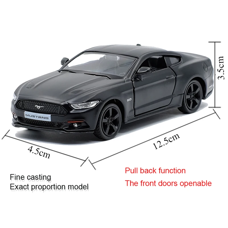 Matte Black Ford Mustang 1:36 Diecast Model 2 Matte Black Ford Mustang 1:36 Diecast Model - Image 2