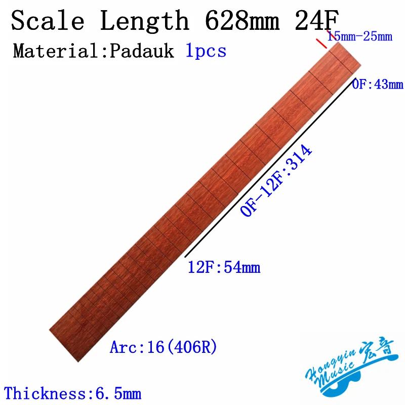 African Padauk Guitar Fingerboard 20/24 Frets, 6-7mm 7 African Padauk Guitar Fingerboard 20/24 Frets, 6-7mm - Image 7