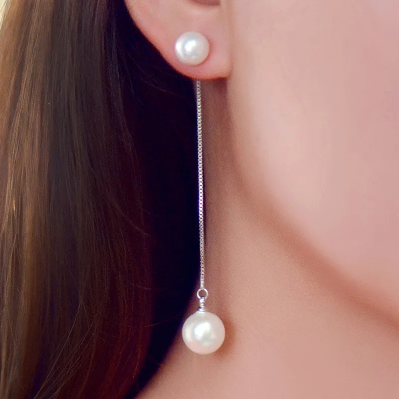 Silver Pearl Drop Earrings with Freshwater Pearls 5 Silver Pearl Drop Earrings with Freshwater Pearls - Image 5