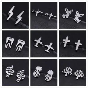 Quirky Stainless Steel Cactus Airplane Earring