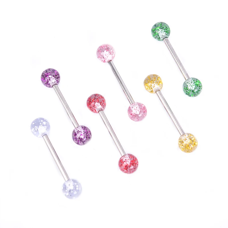 Vibrant Multicolor Glitter Tongue Piercings Set 5 Vibrant Multicolor Glitter Tongue Piercings Set - Image 5
