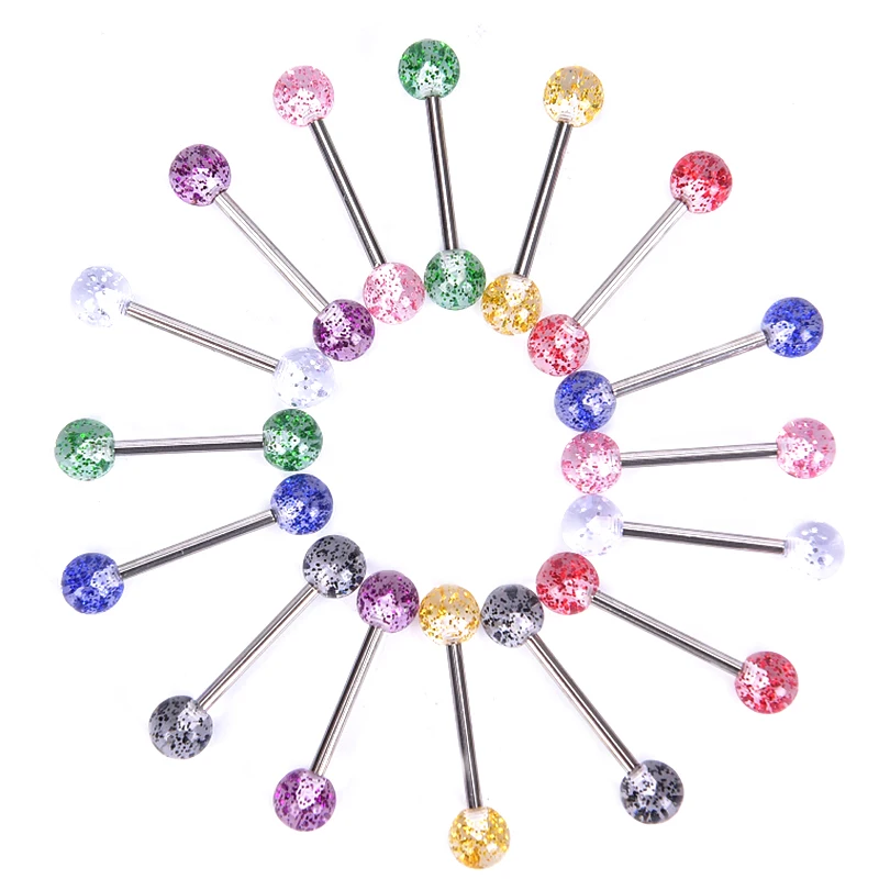Vibrant Multicolor Glitter Tongue Piercings Set 3 Vibrant Multicolor Glitter Tongue Piercings Set - Image 3