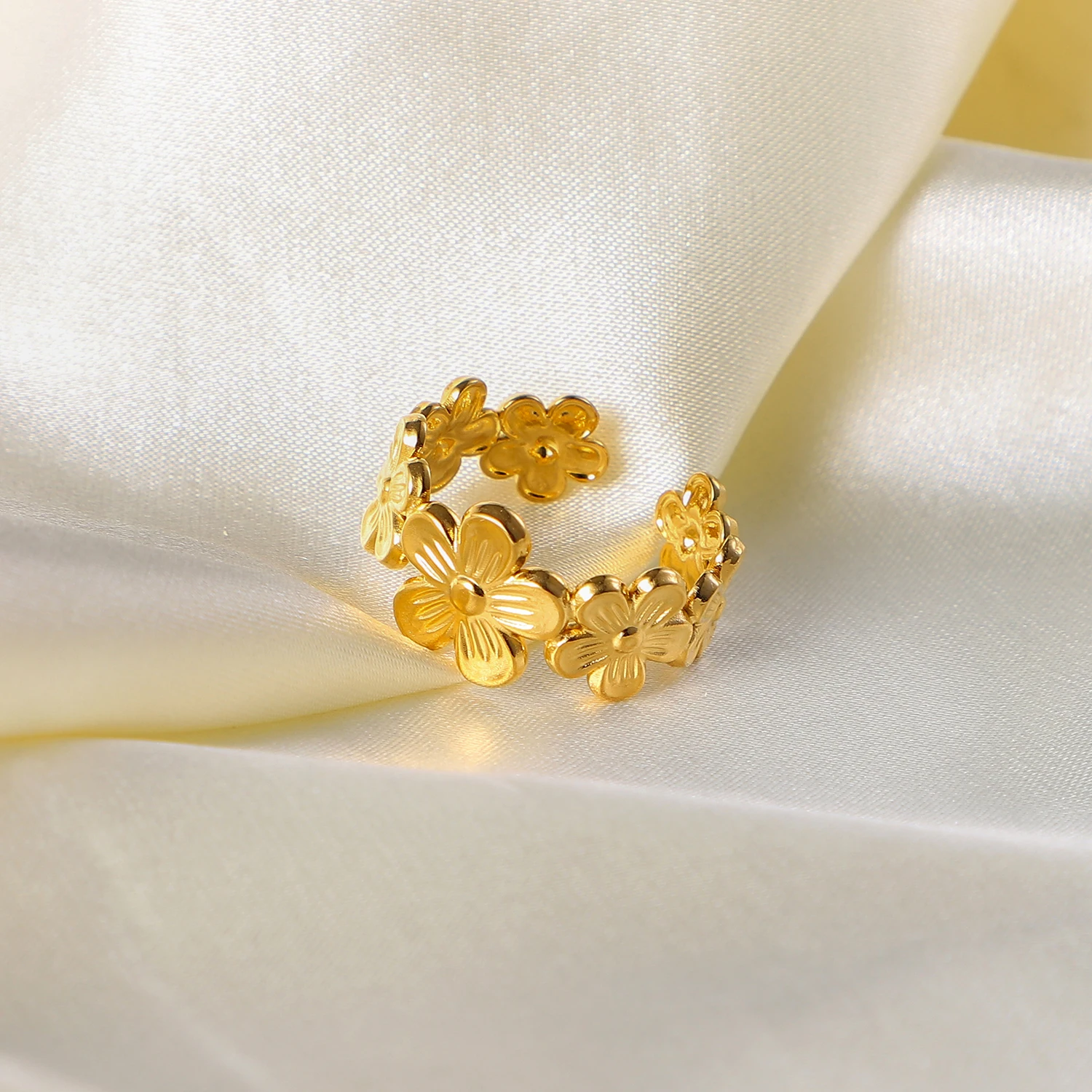Gold Stainless Steel Floral Ring for Women 3 Gold Stainless Steel Floral Ring for Women - Image 3