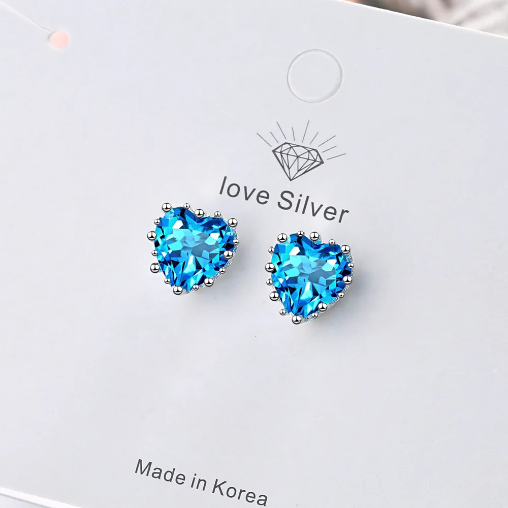 Heart-Shaped Sterling Silver Earrings with Blue Cubic Zirconia 5 Heart-Shaped Sterling Silver Earrings with Blue Cubic Zirconia - Image 5