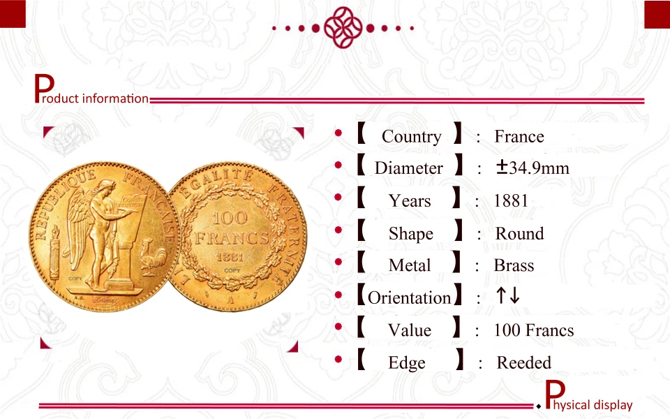 France Third Republic 1881 A Coin Replica 3 France Third Republic 1881 A Coin Replica - Image 3