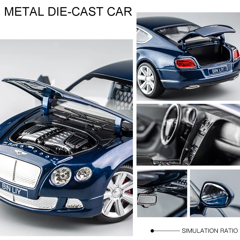 Blue Bentley Continental GT 1:24 Diecast Model 2 Blue Bentley Continental GT 1:24 Diecast Model - Image 2