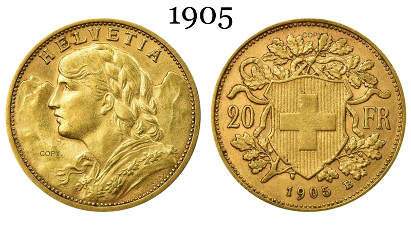 Vintage Switzerland 20 Francs Brass Coin Replica 3 Vintage Switzerland 20 Francs Brass Coin Replica - Image 3