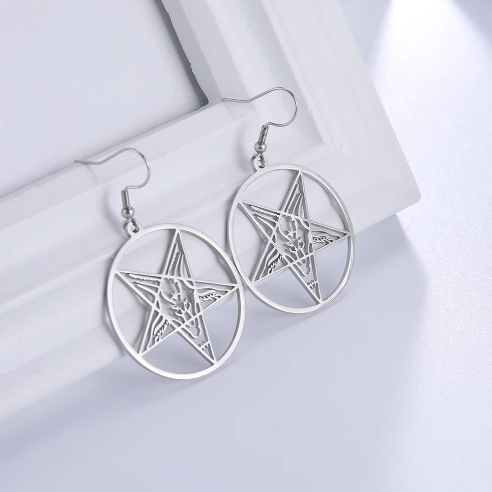 Stainless Steel Pentagram Hoop Earrings 6 Stainless Steel Pentagram Hoop Earrings - Image 6