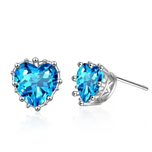 Heart-Shaped Sterling Silver Earrings with Blue Cubic Zirconia 7 He3050885ad574b0fa7ff329d58b650f9q