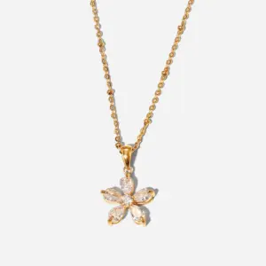 Stainless Steel Women's Floral Pendant Necklace