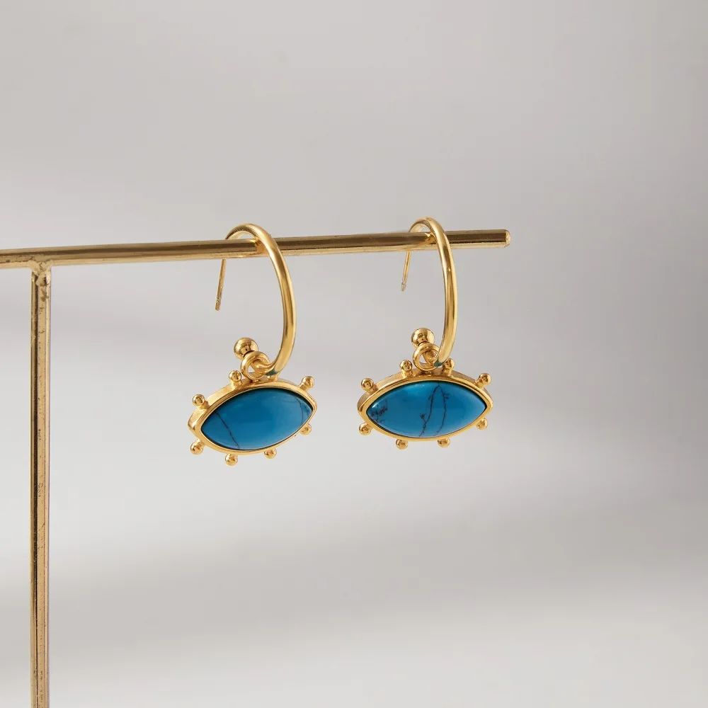 Gold and Blue Turquoise Devil's Eye Earrings 6 Gold and Blue Turquoise Devil's Eye Earrings - Image 6
