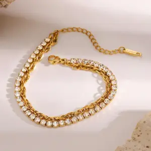 Stainless Steel Gold-Tone Double-Layer Bracelet 8 S009369a4b3194e7cb7ce7af67e7ad3bbS