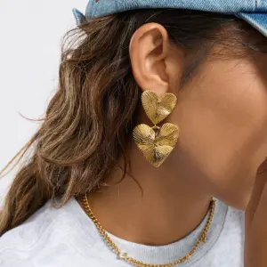 Gold Stainless Steel Textured Heart Earrings 9 S009403fb817849e48b89e59d86e73214O