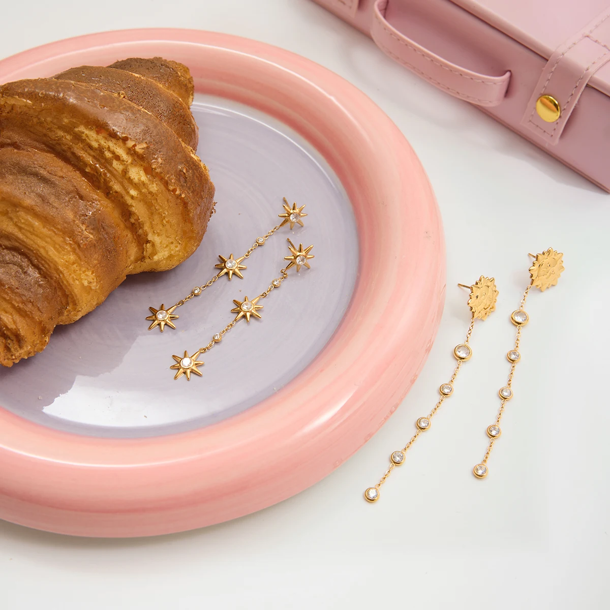 Gold Sun and Star Earrings in Stainless Steel 6 Gold Sun and Star Earrings in Stainless Steel - Image 6