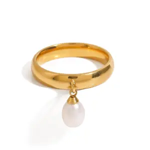 Stainless Steel Pearl Ring Size 7