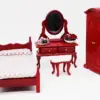 Vintage Red Dollhouse Bedroom Set with Miniatures