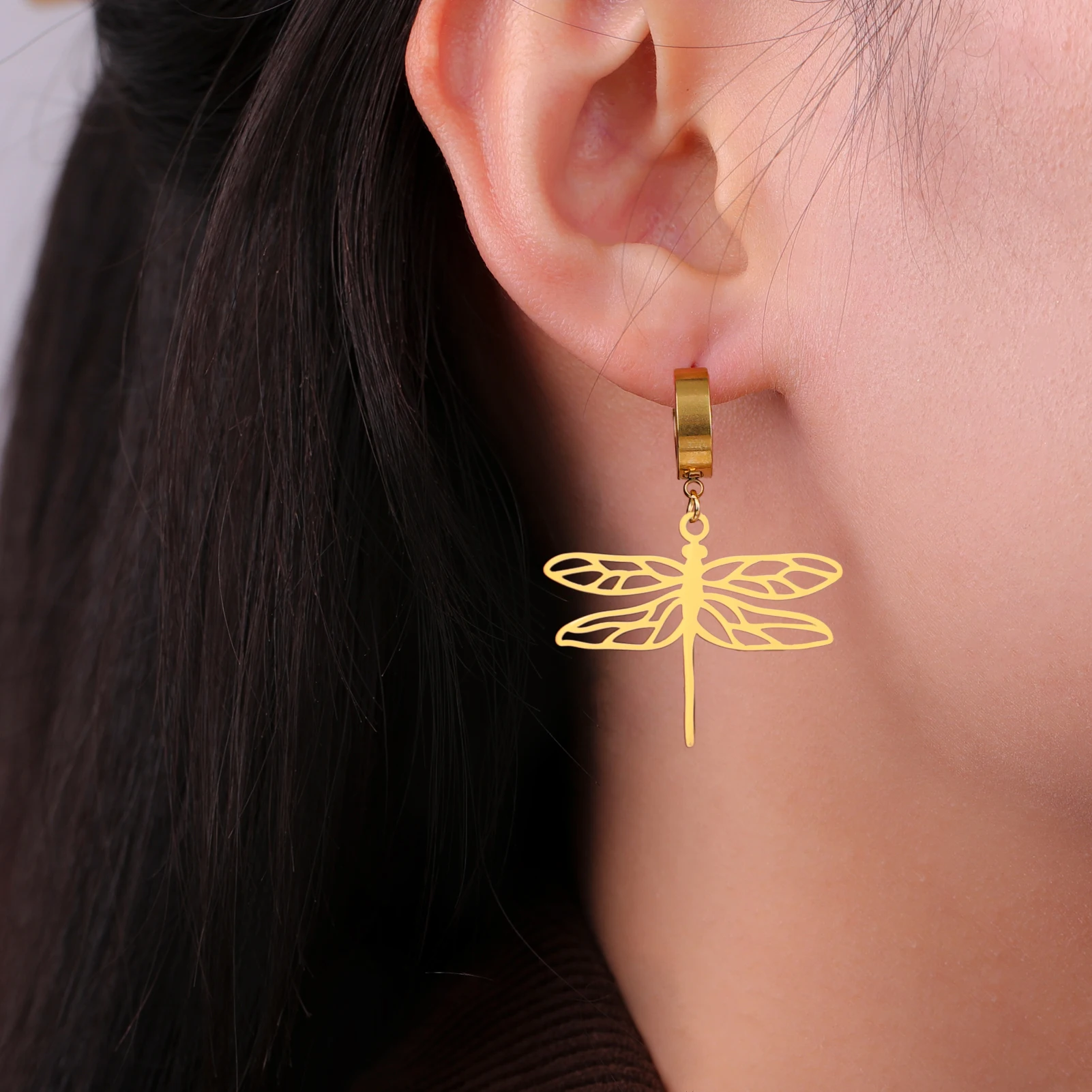 Stainless Steel Gold Dragonfly Earrings for Women 6 Stainless Steel Gold Dragonfly Earrings for Women - Image 6