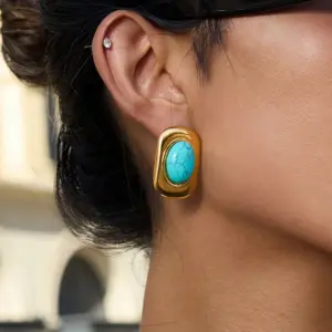 Stainless Steel Blue Turquoise Earrings 8 S02a22131fe2148cd8ff1ee4fd8d94fdbs