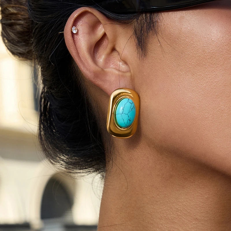 Stainless Steel Blue Turquoise Earrings 2 Stainless Steel Blue Turquoise Earrings - Image 2