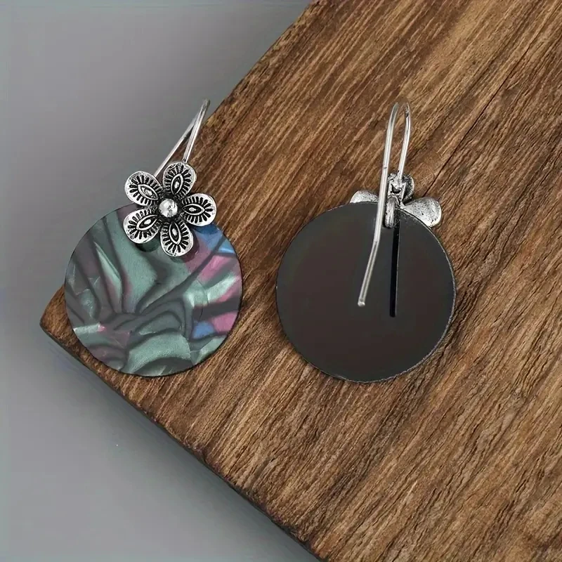 Vintage Bohemian Dangle Earrings with Marbled Pendant 2 Vintage Bohemian Dangle Earrings with Marbled Pendant - Image 2