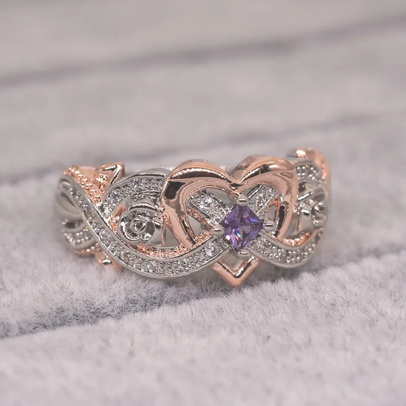 Two-Tone Geometric Wedding Ring with Purple Stones 3 Two-Tone Geometric Wedding Ring with Purple Stones - Image 3