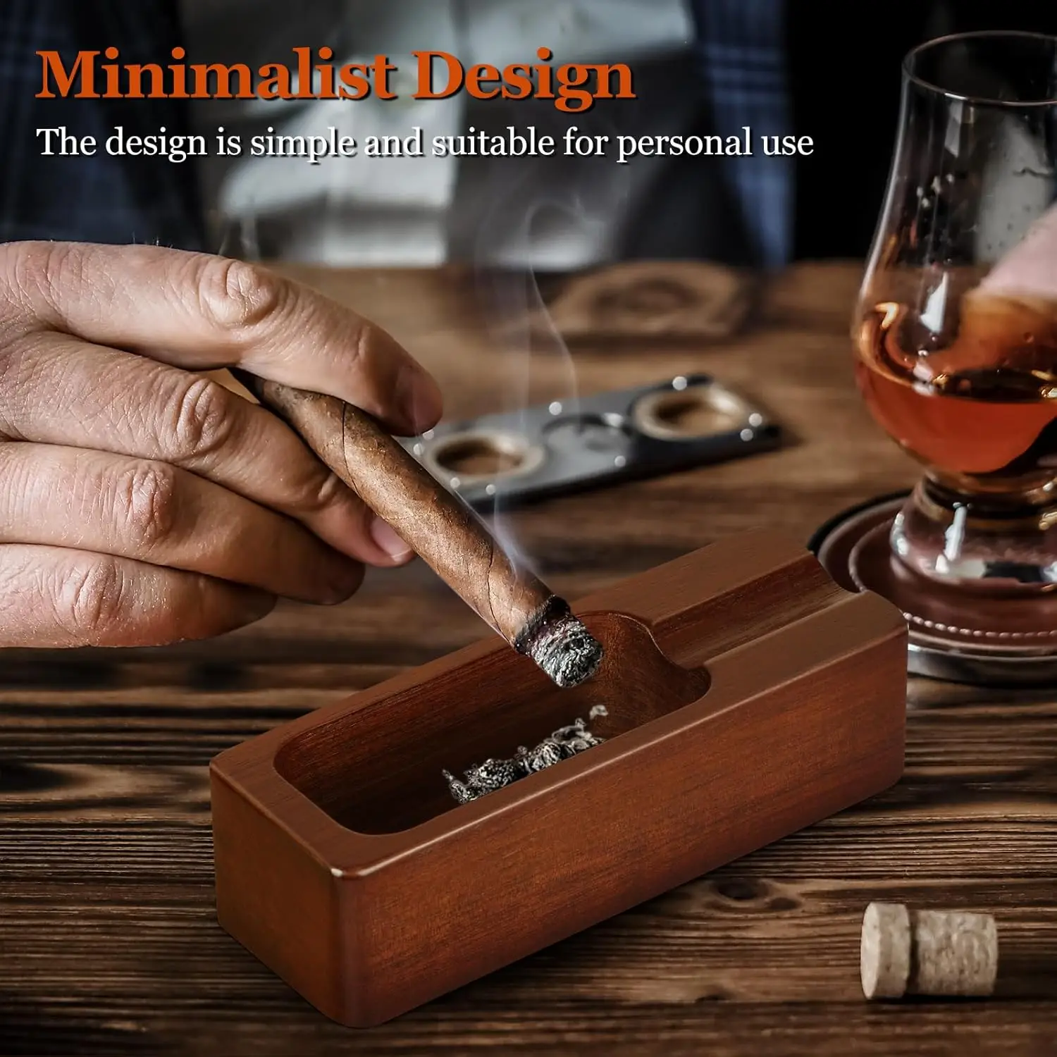 Elegant Wooden Smoking Ashtray with Cigar Holder 3 Elegant Wooden Smoking Ashtray with Cigar Holder - Image 3