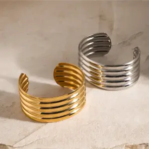 Gold Stainless Steel Cuff Bracelet for Women 10 S02f01ddb29b049eca8001798b4be4313J 1