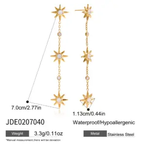 Gold Sun and Star Earrings in Stainless Steel 14 S030d2c4e92ba4a41b6613f77bf0a6ea0t