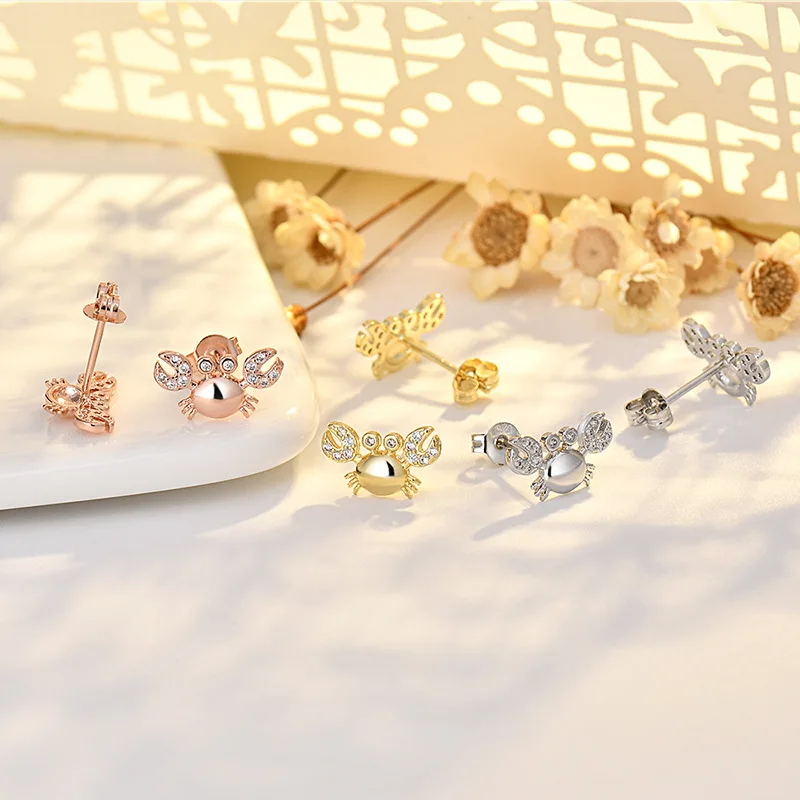 Sterling Silver Crab Stud Earrings with Cubic Zirconia 4 Sterling Silver Crab Stud Earrings with Cubic Zirconia - Image 4