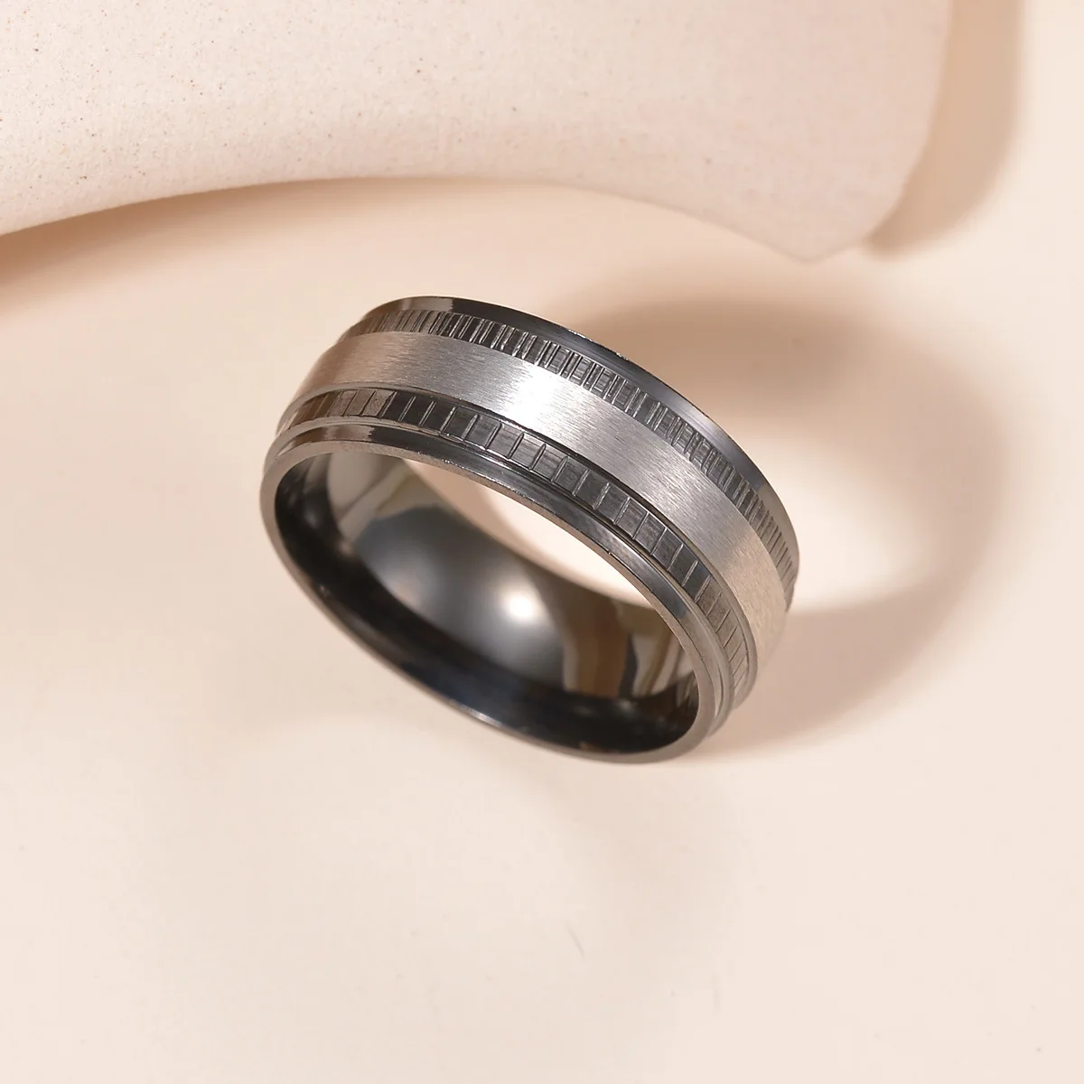 Black and Gold Stainless Steel Ring 8mm Unisex 3 Black and Gold Stainless Steel Ring 8mm Unisex - Image 3