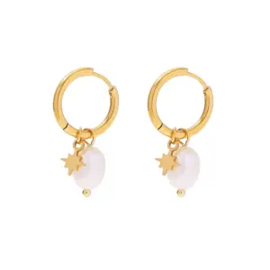 Gold Stainless Steel Hoop Earrings with Pearls