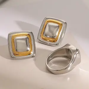 Two-Tone Stainless Steel Square Stud Earrings 13 S0425af617c524c4e86ff80929a168c6cS